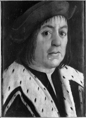 Unknown. <em>Man with an Ermine Collar</em>, 16th century. Oil on panel, 10 1/8 x 7 1/2 in.  (25.7 x 19.1 cm). Brooklyn Museum, Gift of the executors of the Estate of Colonel Michael Friedsam, 32.818 (Photo: Brooklyn Museum, 32.818_acetate_bw.jpg)
