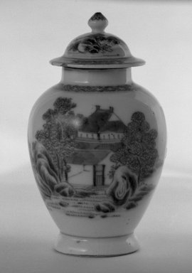  <em>Jar with Cover</em>, 1662–1722. Slow-fired porcelain with cobalt-blue underglaze decoration, a: 3 11/16 x 2 3/4 in. (9.4 x 7 cm). Brooklyn Museum, Gift of the executors of the Estate of Colonel Michael Friedsam, 32.977a-b. Creative Commons-BY (Photo: Brooklyn Museum, 32.977a-b_bw.jpg)