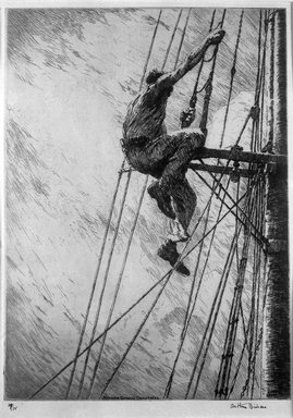 Arthur John Trevor Briscoe (British, 1873–1943). <em>Mizzen Topmast Crosstrees</em>, ca. 1932. Etching on laid paper, Plate: 13 7/8 x 13 7/8 in. (35.2 x 35.2 cm). Brooklyn Museum, A. Augustus Healy Fund, 33.165 (Photo: Brooklyn Museum, 33.165_glass_bw.jpg)