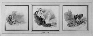 Hablot Knight (Phiz) Browne (English, 1815-1882). <em>Illustration for an Edition of Manfred</em>, 19th century. Watercolor on paper, Image (center): 4 1/2 x 4 5/16 in. (11.5 x 11 cm). Brooklyn Museum, Gift of Spencer Bickerton, 33.180.2 (Photo: , 33.180.1-3_acetate_bw.jpg)