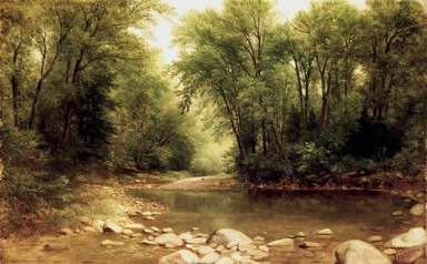 Asher B. Durand (American, 1796–1886). <em>Landscape</em>, 1867. Oil on canvas, 15 1/16 × 24 1/16 in. (38.2 × 61.1 cm). Brooklyn Museum, Gift of Mrs. William Woodward Phelps, 33.218 (Photo: Brooklyn Museum, 33.218_transp1123.jpg)