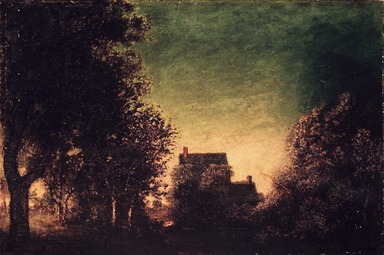 Ralph Albert Blakelock (American, 1847-1919). <em>Edge of the Forest</em>, ca. 1880-1890. Oil on canvas, 15 15/16 x 24 in. (40.5 x 61 cm). Brooklyn Museum, Gift of Cornelia E. and Jennie A. Donnellon, 33.270 (Photo: Brooklyn Museum, 33.270_transp1127.jpg)