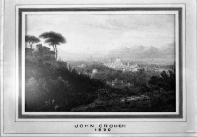 John Crouch (English, 1830-1850). <em>Roman Landscape</em>. Watercolor on paper, 3 1/8 x 5 in.  (7.9 x 12.7 cm). Brooklyn Museum, Carll H. de Silver Fund, 33.298 (Photo: Brooklyn Museum, 33.298_glass_bw.jpg)