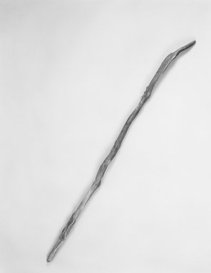 Possibly Ahtna. <em>Carved Walking Staff</em>, 1900-1930. Diamond willow wood, 46 1/4 x 1 1/2 in. (117.5 x 3.8 cm). Brooklyn Museum, Gift of Mrs. Otto Goepel, 33.303. Creative Commons-BY (Photo: Brooklyn Museum, 33.303_bw.jpg)