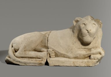  <em>Recumbent Lion</em>, 305–30 B.C.E. Limestone, 13 3/4 x 11 x 27 3/8 in., 144 lb. (35 x 28 x 69.5 cm, 65.32kg). Brooklyn Museum, Charles Edwin Wilbour Fund, 33.382a-b. Creative Commons-BY (Photo: Brooklyn Museum, 33.382a-b_PS9.jpg)