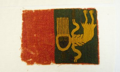 Paracas. <em>Textile Fragment with Skeletal Figure</em>, 100 B.C.E.–1 C.E. Cotton, camelid fibers, frag. a: 7 1/2 x 8 3/4 in. (19.1 x 22.2 cm). Brooklyn Museum, A. Augustus Healy Fund, 33.570a-b (Photo: Brooklyn Museum, 33.570b_front_PS5.jpg)