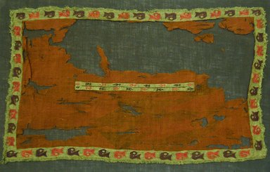 Nazca. <em>Miniature Poncho</em>, 200-600 C.E. Cotton, camelid fiber, 11 x 17 5/16 in. (28 x 44 cm). Brooklyn Museum, Alfred W. Jenkins Fund, 34.1577. Creative Commons-BY (Photo: Brooklyn Museum, 34.1577_front_PS5.jpg)