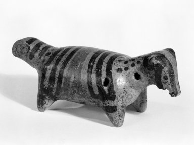  <em>Whistle</em>, 1000-1550. Ceramic, pigment, 1 3/4 x 1 3/4 x 4 1/2 in. (4.5 x 4.4 x 11.4 cm). Brooklyn Museum, Alfred W. Jenkins Fund, 34.2060. Creative Commons-BY (Photo: Brooklyn Museum, 34.2060_bw.jpg)