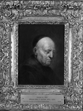 Dutch School. <em>Portrait of a Man</em>, 17th century. Oil on oak, 6 5/8 x 5 1/4 in. (16.8 x 13.3 cm). Brooklyn Museum, Gift of the executors of the Estate of Colonel Michael Friedsam, 34.495 (Photo: Brooklyn Museum, 34.495_framed_acetate_bw.jpg)