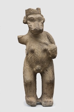 Central Caribbean. <em>Human Figure Wearing Crocodile Mask</em>, 700-1000. Vesicular (porous) andesite, 61 x 24 1/2 x 20 in., 631 lb. (154.9 x 62.2 x 50.8 cm, 286.22kg). Brooklyn Museum, Alfred W. Jenkins Fund, 34.5084. Creative Commons-BY (Photo: Brooklyn Museum, 34.5084_overall_PS11-1.jpg)