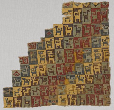 Wari. <em>Mantle, Fragment  or Carrying Cloth, Fragment</em>, 600-1000 C.E. Cotton, camelid fiber, 11 7/16 x 11 13/16 in. (29 x 30 cm). Brooklyn Museum, George C. Brackett Fund, 34.553. Creative Commons-BY (Photo: Brooklyn Museum, 34.553_PS9.jpg)