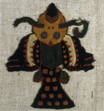 Paracas Necropolis. <em>Textile Fragment Mounted on Modern Fabric</em>, 0–100 C.E. Camelid fiber, 3 3/4 × 4 1/2 in. (9.5 × 11.4 cm). Brooklyn Museum, George C. Brackett Fund, 34.560.1. Creative Commons-BY (Photo: Brooklyn Museum, 34.560.1_SL1.jpg)