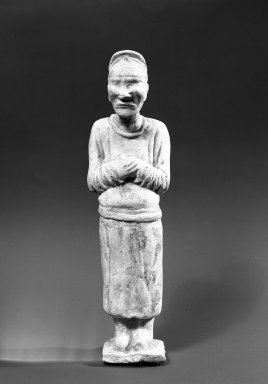  <em>Tomb Figure of an Attendant</em>, 618-906. Unglazed white pottery, 9 7/16 x 2 x 2 in. (24 x 5.1 x 5.1 cm). Brooklyn Museum, Brooklyn Museum Collection, 34.5636. Creative Commons-BY (Photo: Brooklyn Museum, 34.5636_acetate_bw.jpg)