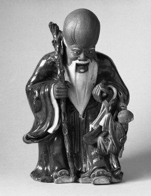  <em>Small Figure of Zhang Guolao</em>, 1875-1908. Gray pottery, 2 1/4 x 1 3/16 in. (5.7 x 3 cm). Brooklyn Museum, Brooklyn Museum Collection, 34.5751. Creative Commons-BY (Photo: Brooklyn Museum, 34.5751_bw.jpg)