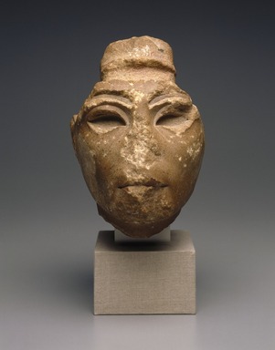  <em>Head from a Composite Statue</em>, ca. 1352–1336 B.C.E. Yellow quartzite, pigment, 7 1/16 x 5 11/16 in. (18 x 14.5 cm). Brooklyn Museum, Gift of the Egypt Exploration Society, 34.6042. Creative Commons-BY (Photo: Brooklyn Museum, 34.6042_front_SL1.jpg)