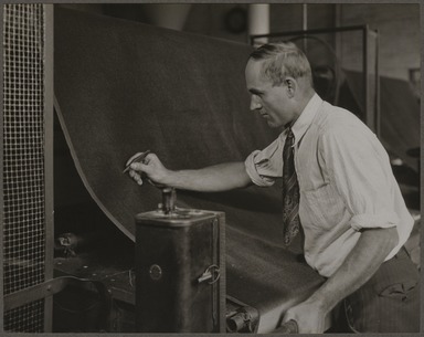 Lewis Wickes Hine (American, 1874–1940). <em>Fabric Inspection</em>, 1933. Gelatin silver print, image: 7 1/2 x 9 1/2 in. (19.1 x 24.1 cm). Brooklyn Museum, Gift of Shelton Looms, 34.6091.24 (Photo: Brooklyn Museum, 34.6091.24_PS11.jpg)