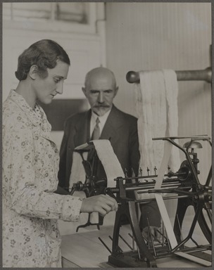 Lewis Wickes Hine (American, 1874–1940). <em>Yarn Inspection</em>, 1933. Gelatin silver print, image: 9 1/2 x 7 1/2 in. (24.1 x 19.1 cm). Brooklyn Museum, Gift of Shelton Looms, 34.6091.2 (Photo: Brooklyn Museum, 34.6091.2_PS11.jpg)