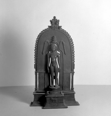  <em>Small image of Kunthunatha, the Seventeenth Tirthankara</em>, 17th-18th century. Brass, 14 3/4 x 3 15/16 x 7 7/8 in. (37.5 x 10 x 20 cm). Brooklyn Museum, Brooklyn Museum Collection, 34.738. Creative Commons-BY (Photo: Brooklyn Museum, 34.738_acetate_bw.jpg)