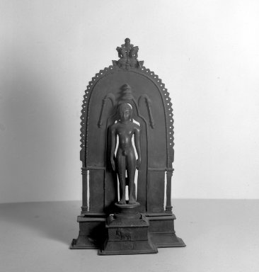  <em>Small image of Kunthunatha, the Seventeenth Tirthankara</em>, 17th–18th century. Brass, 14 3/4 x 3 15/16 x 7 7/8 in. (37.5 x 10 x 20 cm). Brooklyn Museum, Brooklyn Museum Collection, 34.738. Creative Commons-BY (Photo: Brooklyn Museum, 34.738_acetate_bw.jpg)