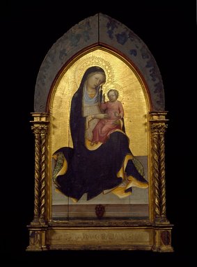 Lorenzo Monaco (Italian, School of Florence, ca. 1370/71-1424). <em>Madonna of Humility</em>, ca. 1415-1420. Tempera and tooled gold on panel with engaged frame, 33 1/4 x 18 7/8 in. (84.5 x 47.9 cm). Brooklyn Museum, Gift of Mary Babbott Ladd, Lydia Babbott Stokes, and Frank L. Babbott, Jr. in memory of their father Frank L. Babbott, 34.842 (Photo: Brooklyn Museum, 34.842_SL3.jpg)