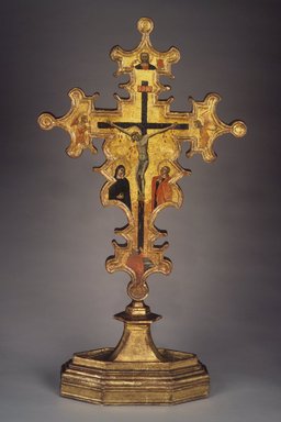 Master of Monte del Lago (Italian, School of Umbria, second quarter 14th century). <em>Double-Sided Processional Cross</em>, 2nd quarter of the 14th century. Tempera and gold on panel, 39 1/16 x 16 9/16 x 4 5/8 in. (99.2 x 42.1 x 11.7 cm). Brooklyn Museum, Gift of Mary Babbott Ladd, Lydia Babbott Stokes, and Frank L. Babbott, Jr. in memory of their father Frank L. Babbott, 34.845 (Photo: Brooklyn Museum, 34.845_side1.jpg)