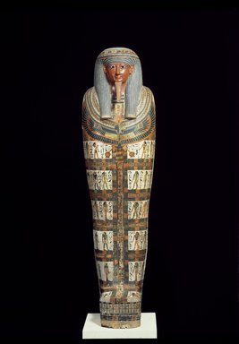  <em>Cartonnage of Nespanetjerenpare</em>, ca. 945–718 B.C.E. Cartonnage, pigment, glass, lapis lazuli, 69 11/16 x 17 5/16 in. (177 x 44 cm). Brooklyn Museum, Charles Edwin Wilbour Fund, 35.1265. Creative Commons-BY (Photo: Brooklyn Museum, 35.1265_color_corrected_SL3.jpg)