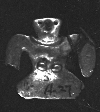  <em>Gold Pendant in the Form of an Owl</em>. Gold, 13/16in. (2cm). Brooklyn Museum, Alfred W. Jenkins Fund, 35.160. Creative Commons-BY (Photo: Brooklyn Museum, 35.160_acetate_bw.jpg)