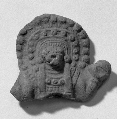 <em>Head of Jaguar Sun God</em>. Clay Brooklyn Museum, Ella C. Woodward Memorial Fund, 35.1699. Creative Commons-BY (Photo: Brooklyn Museum, 35.1699_acetate_bw.jpg)