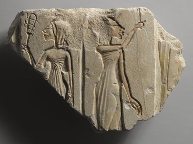  <em>Two Unnamed Princesses</em>, ca. 1352-1336 B.C.E. Limestone, pigment, 6 9/16 x 1 15/16 x 9 7/16 in. (16.6 x 5 x 24 cm). Brooklyn Museum, Gift of the Egypt Exploration Society, 35.2000. Creative Commons-BY (Photo: Brooklyn Museum, 35.2000_PS4.jpg)