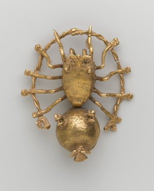 Possibly Chiriquí. <em>Pendant in the Form of a Spider</em>, 1000-1500. Gold, 3 3/4 x 3 1/8 in. (9.5 x 8 cm). Brooklyn Museum, Alfred W. Jenkins Fund, 35.234. Creative Commons-BY (Photo: Brooklyn Museum, 35.234_PS1.jpg)