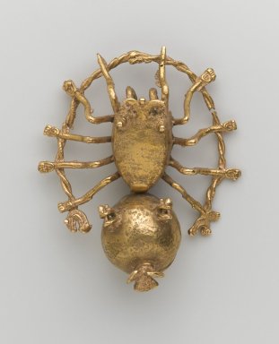 Possibly Chiriquí. <em>Pendant in the Form of a Spider</em>, 1000–1500. Gold, 3 3/4 x 3 1/8 in. (9.5 x 8 cm). Brooklyn Museum, Alfred W. Jenkins Fund, 35.234. Creative Commons-BY (Photo: Brooklyn Museum, 35.234_PS1.jpg)