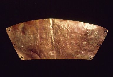 Nasca. <em>One of a Pair of Shoulder Armlets</em>, ca. 100-400. Gold, 6 5/8 x 2 1/2 in.  (16.8 x 6.4 cm). Brooklyn Museum, Alfred W. Jenkins Fund, 35.384. Creative Commons-BY (Photo: Brooklyn Museum, 35.384.jpg)