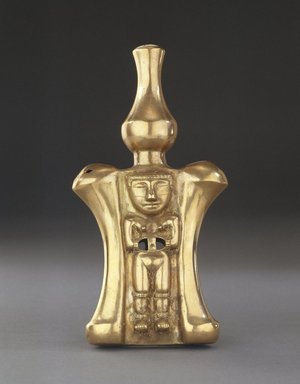 Quimbaya. <em>Poporo (Lime Container)</em>, 1–600 C.E. Tumbaga (gold and copper alloy), 8 x 4 1/8 in. (20.3 x 10.5 cm). Brooklyn Museum, Alfred W. Jenkins Fund, 35.507. Creative Commons-BY (Photo: Brooklyn Museum, 35.507_female_SL1.jpg)