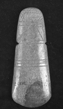  <em>Pendant</em>. Jade, 2 1/8 x 3/8 x 5 1/8 in. (5.4 x 1 x 13 cm). Brooklyn Museum, Alfred W. Jenkins Fund, 35.582. Creative Commons-BY (Photo: Brooklyn Museum, 35.582_acetate_bw.jpg)
