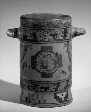Maya. <em>Vase</em>. Ceramic, pigment, 10 1/4 x 9 3/4 x 6 1/2 in. (26 x 24.8 x 16.5 cm). Brooklyn Museum, A. Augustus Healy Fund, 35.642. Creative Commons-BY (Photo: Brooklyn Museum, 35.642_view1_acetate_bw.jpg)