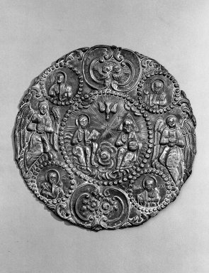 Greek-Orthodox. <em>Plaque from Constantinople</em>. Metal, diam: 9 1/16 in. (23 cm). Brooklyn Museum, Frank L. Babbott Fund, 36.116. Creative Commons-BY (Photo: Brooklyn Museum, 36.116_acetate_bw.jpg)