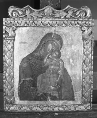 Unknown. <em>Our Lady of Mercy</em>. Oil on panel, 17 5/16 x 14 1/2 in.  (44.0 x 36.8 cm). Brooklyn Museum, Frank L. Babbott Fund and Henry L. Batterman Fund, 36.202 (Photo: Brooklyn Museum, 36.202.dt_acetate_bw.jpg)