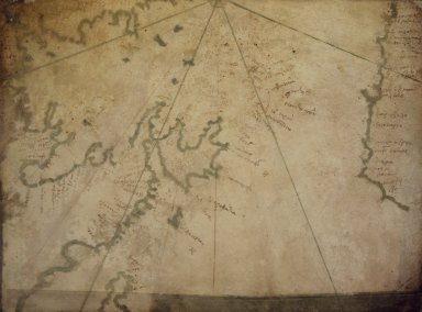 Greek. <em>Map: The Eastern Mediterranean</em>, mid-16th century. Parchment, Sheet: 7 7/8 x 12 in. (20 x 30.5 cm). Brooklyn Museum, Frank L. Babbott Fund and Henry L. Batterman Fund, 36.203.2 (Photo: Brooklyn Museum, 36.203.2_right.jpg)
