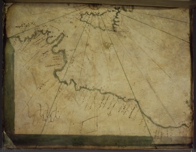 Greek. <em>Map: The Central Mediterranean and All of Italy</em>, mid-16th century. Parchment, Sheet: 7 7/8 x 12 in. (20 x 30.5 cm). Brooklyn Museum, Frank L. Babbott Fund and Henry L. Batterman Fund, 36.203.4 (Photo: Brooklyn Museum, 36.203.4_left.jpg)