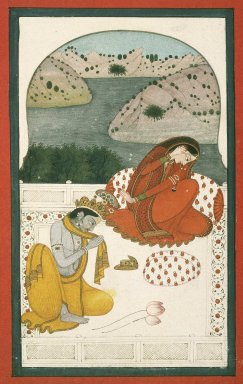 Indian. <em>Khandita Nayika</em>, ca. 1800-1820. Opaque watercolor and gold on paper, sheet: 10 3/8 x 7 1/2 in.  (26.4 x 19.1 cm). Brooklyn Museum, A. Augustus Healy Fund and Frank L. Babbott Fund, 36.251 (Photo: Brooklyn Museum, 36.251_IMLS_SL2.jpg)