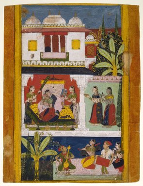 Indian. <em>Belavala Ragini, Page from a Dispersed Ragamala Series</em>, ca. 1680. Opaque watercolor and gold on paper, sheet: 14 15/16 x 11 1/2 in.  (37.9 x 29.2 cm). Brooklyn Museum, A. Augustus Healy Fund and Frank L. Babbott Fund, 36.253 (Photo: Brooklyn Museum, 36.253_SL1.jpg)