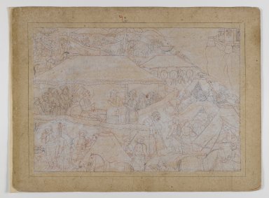  <em>Drawing for a Scene from the Hamir Hath</em>, late 18th-early 19th century. Brush, priming and ink on paper, Full Sheet: 34 1/8 x 25 1/2 in. (86.6 x 64.8 cm). Brooklyn Museum, A . Augustus Healy Fund and Frank L. Babbott Fund, 36.254 (Photo: Brooklyn Museum, 36.254_IMLS_PS4.jpg)