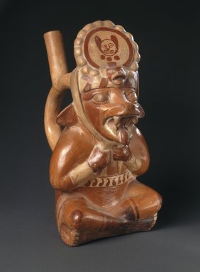 Moche. <em>Fox Runner Effigy Vessel</em>, ca. 400–700. Ceramic, pigments, 10 3/4 x 5 3/4 x 8 7/8 in. (27.3 x 14.6 x 22.5 cm). Brooklyn Museum, Gift of Mrs. Eugene Schaefer, 36.332. Creative Commons-BY (Photo: Brooklyn Museum, 36.332_SL1.jpg)