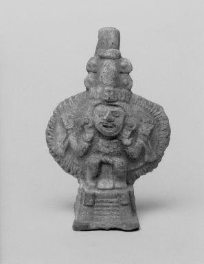 Aztec. <em>Temple Model with Deity</em>, 1200-1500. Ceramic, white slip, 7 x 4 3/4 x 3 in. (17.8 x 12.1 x 7.6 cm). Brooklyn Museum, Carll H. de Silver Fund, 36.597. Creative Commons-BY (Photo: Brooklyn Museum, 36.597_bw.jpg)