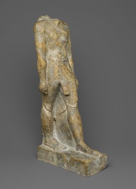  <em>Statue of a Priest, Wen-amun Son of Nes-ba-neb-dedet and Ta-sherit-Khonsu</em>, ca. 50 B.C.E. Limestone, 15 1/2 × 4 13/16 × 7 5/16 in., 10 lb. (39.4 × 12.2 × 18.6 cm, 4.54kg). Brooklyn Museum, Charles Edwin Wilbour Fund, 36.834. Creative Commons-BY (Photo: Brooklyn Museum, 36.834_threequarter_PS2.jpg)