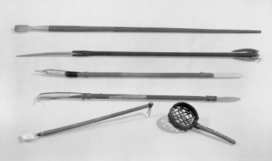 Native Alaskan. <em>Model of a Whale Spear</em>, 1900-1930. Wood, bone or ivory, sinew, fiber, wire, 12 x 3/8 in. (30.5 x 1 cm). Brooklyn Museum, Gift of Frank K. Fairchild, 36.91. Creative Commons-BY (Photo: , 36.83_36.87_36.89_36.91_36.92_acetate_bw.jpg)