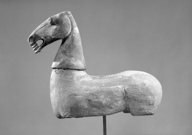  <em>Horse</em>, 386-589. Earthenware with pigment, 7 13/16 x 6 11/16 x 18 1/8 in. (19.8 x 17 x 46 cm). Brooklyn Museum, Brooklyn Museum Collection, 36.856. Creative Commons-BY (Photo: , 36.855_36.856_view1_acetate_bw.jpg)