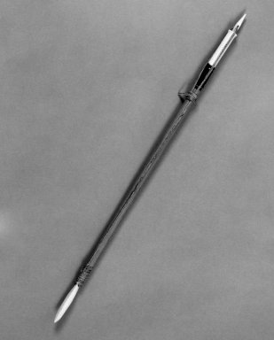 Native Alaskan. <em>Model of a Whale Spear</em>, 1900-1930. Wood, bone, sinew, 12 x 1/4 in. (30.5 x 0.6 cm). Brooklyn Museum, Gift of Frank K. Fairchild, 36.94. Creative Commons-BY (Photo: Brooklyn Museum, 36.94_bw.jpg)