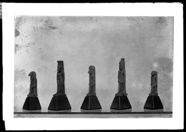  <em>Small Figure of Harmachis Standing</em>, 664-343 B.C.E. Faience Brooklyn Museum, Charles Edwin Wilbour Fund, 37.1023E. Creative Commons-BY (Photo: , 37.1004E_37.1023E_37.1047E_37.1088E_37.1102E_GrpA_SL4.jpg)