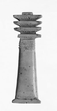  <em>Djed-pillar Amulet</em>, 664–525 B.C.E. Faience, 3 7/16 x 1 1/8 in. (8.8 x 2.8 cm). Brooklyn Museum, Charles Edwin Wilbour Fund, 37.1229E. Creative Commons-BY (Photo: Brooklyn Museum, 37.1229E_GRP-A_glass_bw_SL1.jpg)